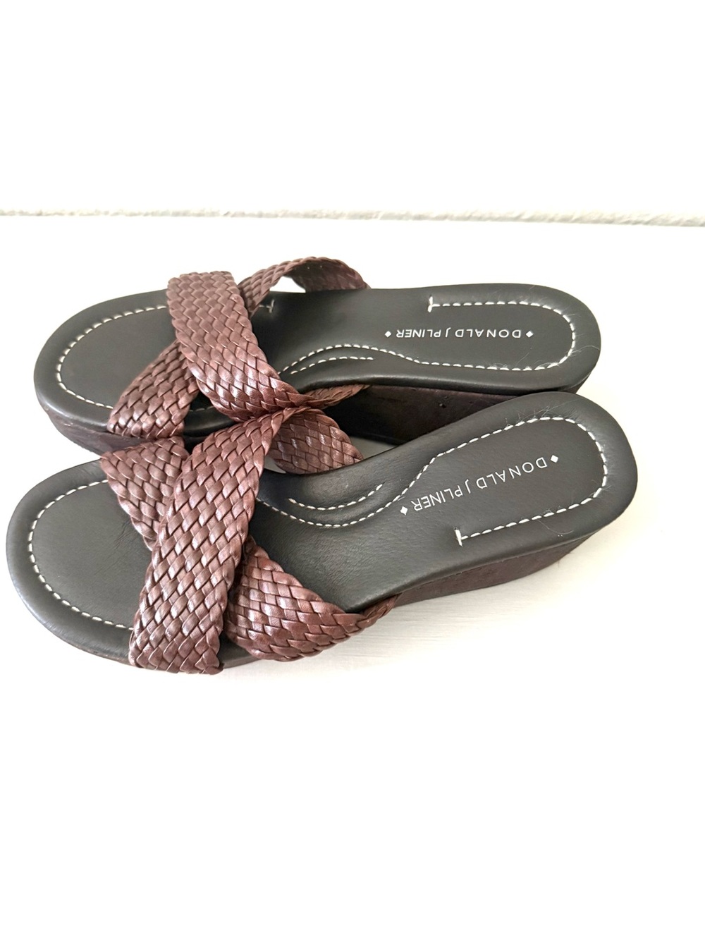 Donald J. Pliner Brown Braided Slide Sandals